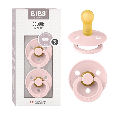 BIBS Pacifiers Colour Collection | Natural Rubber Baby Pacifier | Set of 2 BPA-Free Soothers | Made in Denmark | 0+ Months (Pack of 2) | Blossom