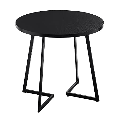 Image of VECELO Round Dining Table with Steel Frame for 2-4 People, Space Saving for Home, Kitchen, Apartment, Matte Black