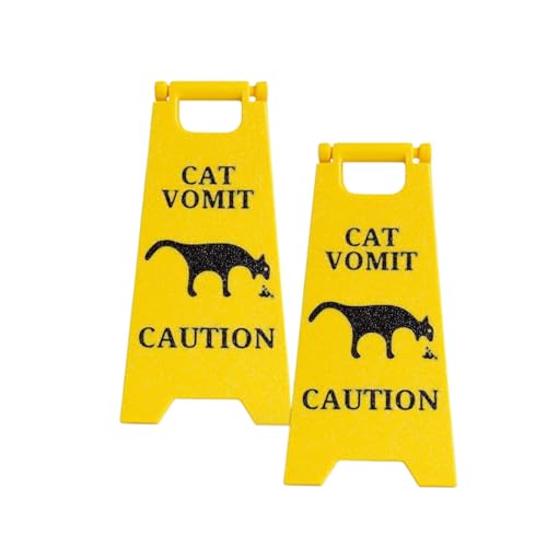 2 Pcs 2 x 4 Inch Mini Funny Prank Cat Vomit Caution Warning Sign Decor for Cat Lovers
