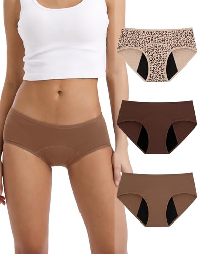 Image of INNERSY Women's Period Underwear Leak-Proof Menstrual Hipster Multipack | Cotton Panties, 20ml Absorbency, for Post-Period Spotting, Menstrual, or Daily Backup