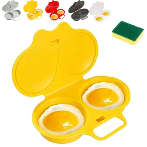 Image of Microwave Egg Poacher with Lid & Handle, Dual-Cavity Steamer (E-Yellow)