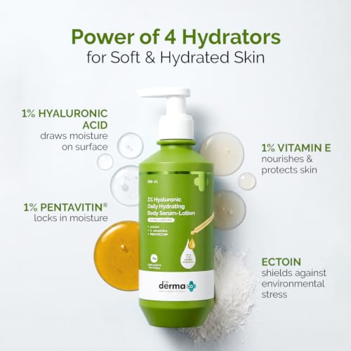 Image of The Derma Co 1% Hyaluronic Daily Hydrating Body Serum-Lotion | 72 Hours Hydration | Ectoin, 5 Ceramides & PENTAVITIN | Lightweight & Non-sticky | Strengthen's Skin Barrier | Power of 4 Hydrators -200ml