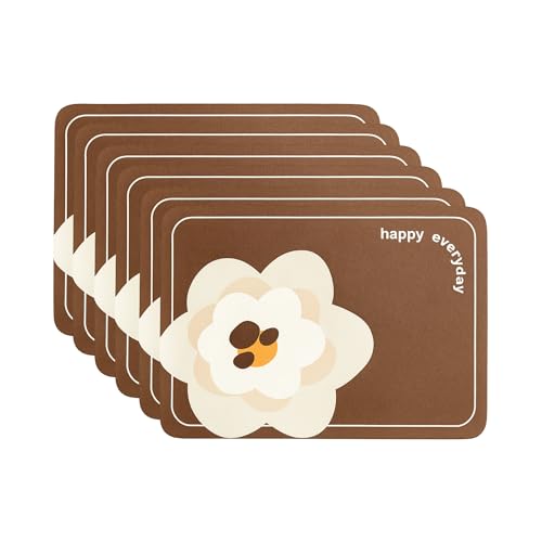 Image of YELONA Leather Dining Table Placemats Set of 6 - Waterproof, Heat Resistant, Anti-Slip, Easy to Clean Table Mats for Dining Table, Kitchen & Home Decor (Burnt Brown, 40 x 30 cm)