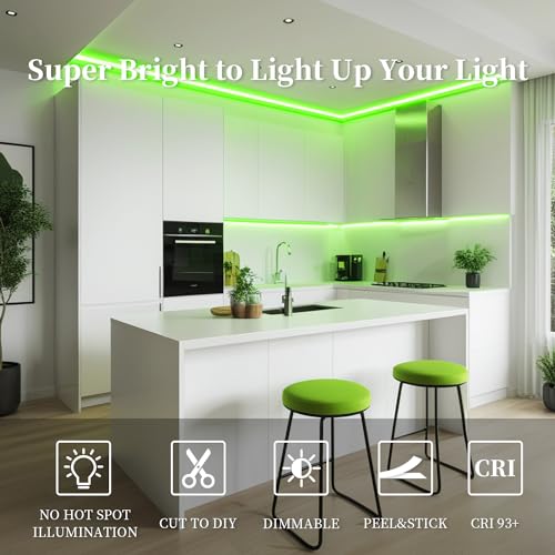 Image of iNextStation COB LED Strip Light Green 16.4ft /5M DC12V CRI 93+ Flexible LED Tape Lights 8mm for Bedroom, Kitchen, TV Backlight, Cabinet, Stage, Home DIY Lighting Decor(No Plug)