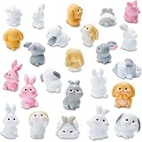Exasinine 24 Pcs Mini Rabbits Easter Bunny Resin Bunny Figurines Mini Animals Fairy Garden Miniature Moss Landscape Ornaments for Easter Egg Fillers Dollhouse Cake Home Décor