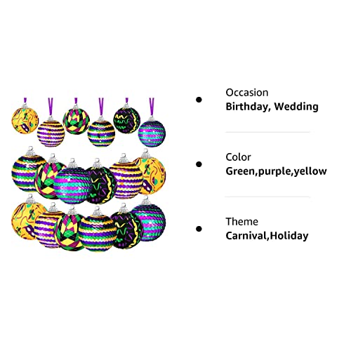 12 Pieces Ball Ornaments Purple Green Yellow Carnival Tree Ornament, Mardi Gras Decorations Sequin Ball For Mardi Gras Holiday Masquerade Party Decorations #TOP6