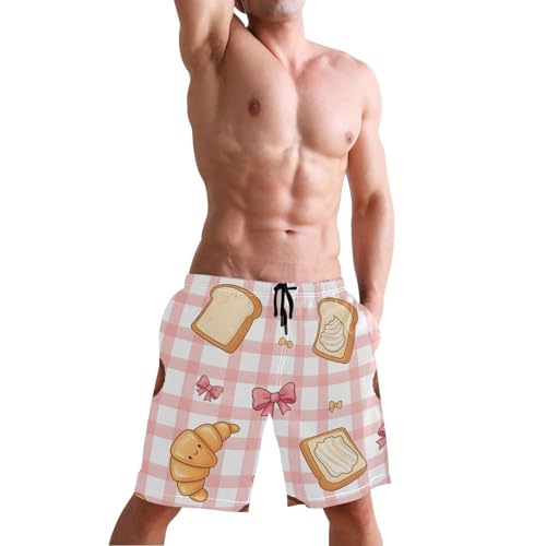 Men's Swim Trunks Quick Dry Swimming Shorts with Pocket Bread Croissant Cookies Butter Pattern Swimsuit Trunks4