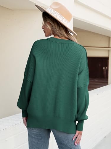 Image of ANRABESS Women Oversized Sweaters Batwing Long Sleeve 2026 Fall Outfits Crewneck Casual Knit Side Slit Fashion Pullover Top