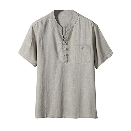 Men's Summer Ethnic Style Cotton Linen Pure Color Short Sleeve T-Shirts Tops