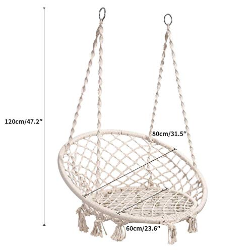 Karriw Hammock Chair Macrame Swing,Cotton Hanging Macrame Hammock Swing Chair Ideal for Indoor, Outdoor, Home,Bedroom, Patio, Deck, Yard, Garden (White)