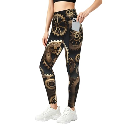 Pantalones de entrenamiento elásticos para clima variable leggings con engranajes retro mujer