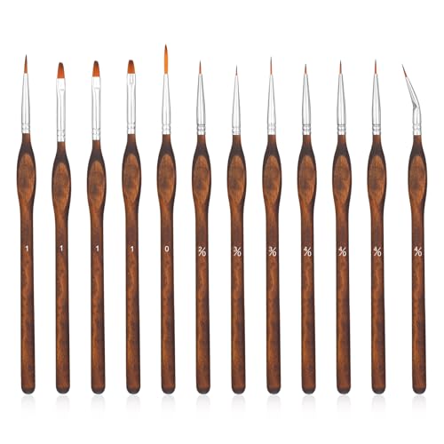12 pinceles de pintura en miniatura, pinceles de pintura de microdetalles para modelos y pinturas por números, pincel de punta fina para acrílico, acuarela, óleo