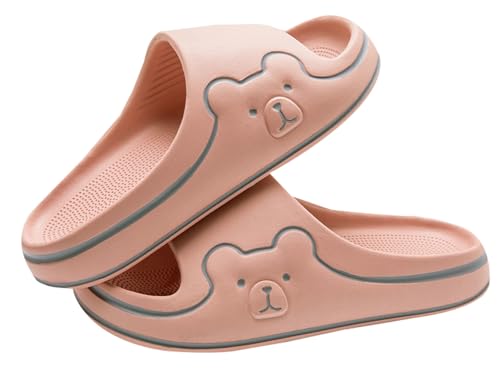 Cute Bear Print Slippers for Women Men Platform Bedroom Shower Sandals Soft Open Toe Non-slip Indoor Outdoor Silent Slippers