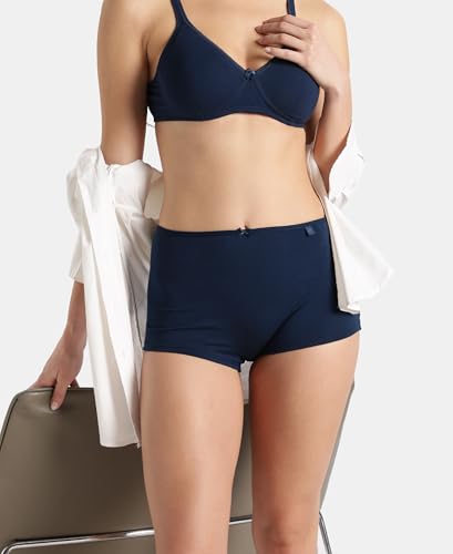 Image of Jockey SS04 Women High Coverage Super Combed Cotton Elastane Stretch Boy Leg with Concealed Waistband and StayFresh Treatment Pageant Blue XL