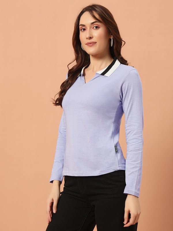 THE DRY STATE Women Basic Fit Full Sleeve T-Shirt with Collar - Baby Lavender - XL (Pack of 1) - Image 3 thumbnail