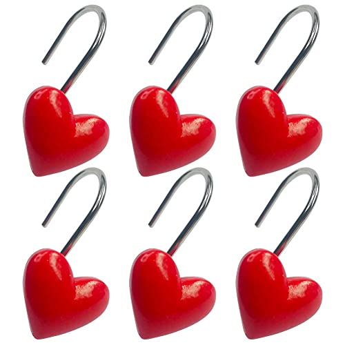 Twofishes LB-OX8Y-KV6O Valentine Gift Lovely Heart-Shaped Anti Rust Shower Curtain Hooks Decorative Resin Shower Curtain Rings Set Of 12 cover