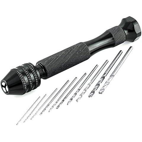 Bastex Precision Pin Vise Hand Drill with Twist Bits - Set of 11 Pieces. Great for models and Hobby. Cover