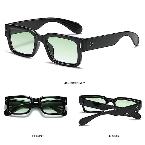 Image of HYLLE Square Sunglasses for Women Men Trendy Chunky Rectangle Sun Glasses Black Shades UV400 Protection (Black /Gradient Green)
