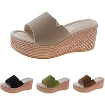 KCTRFSJ Women Suede Platform Slip-on Open Toe Sandals,Fashion Espadrille Wedge Backless Arch Support Sandals,Outdoor Comfortable Non-Slip Beach Party Slide