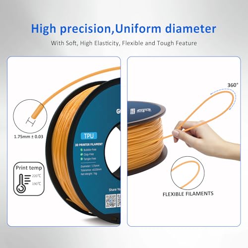 Image of Geeetech TPU Filament 1.75mm, Shore 95A - Flexible 3D Printer Filament with High Elasticity, 1KG (2.2lbs) Spool, Dimensional Accuracy ±0.03mm, Fits Most FDM Printers (Gold)