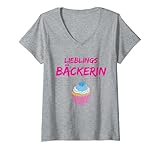 Damen Lieblings-Bäckerin | Hobbybäckerin Backstube Backen T-Shirt mit V-Ausschnitt