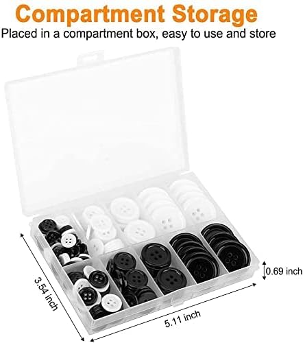 Katuae Mixed Sewing Buttons 160Pcs Round 4-Hole 5 Sizes White Resin Button, with Separate Compartment Storage Box, Suitable for Sewing, DIY Craft Projects