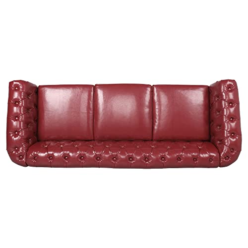 Image of LEVNARY Chesterfield Sofa, Classic Tufted Upholstered Leather Couch, Modern 3 Seater Couch Furniture with Tufted Back for Living Room Office (Wine Red)
