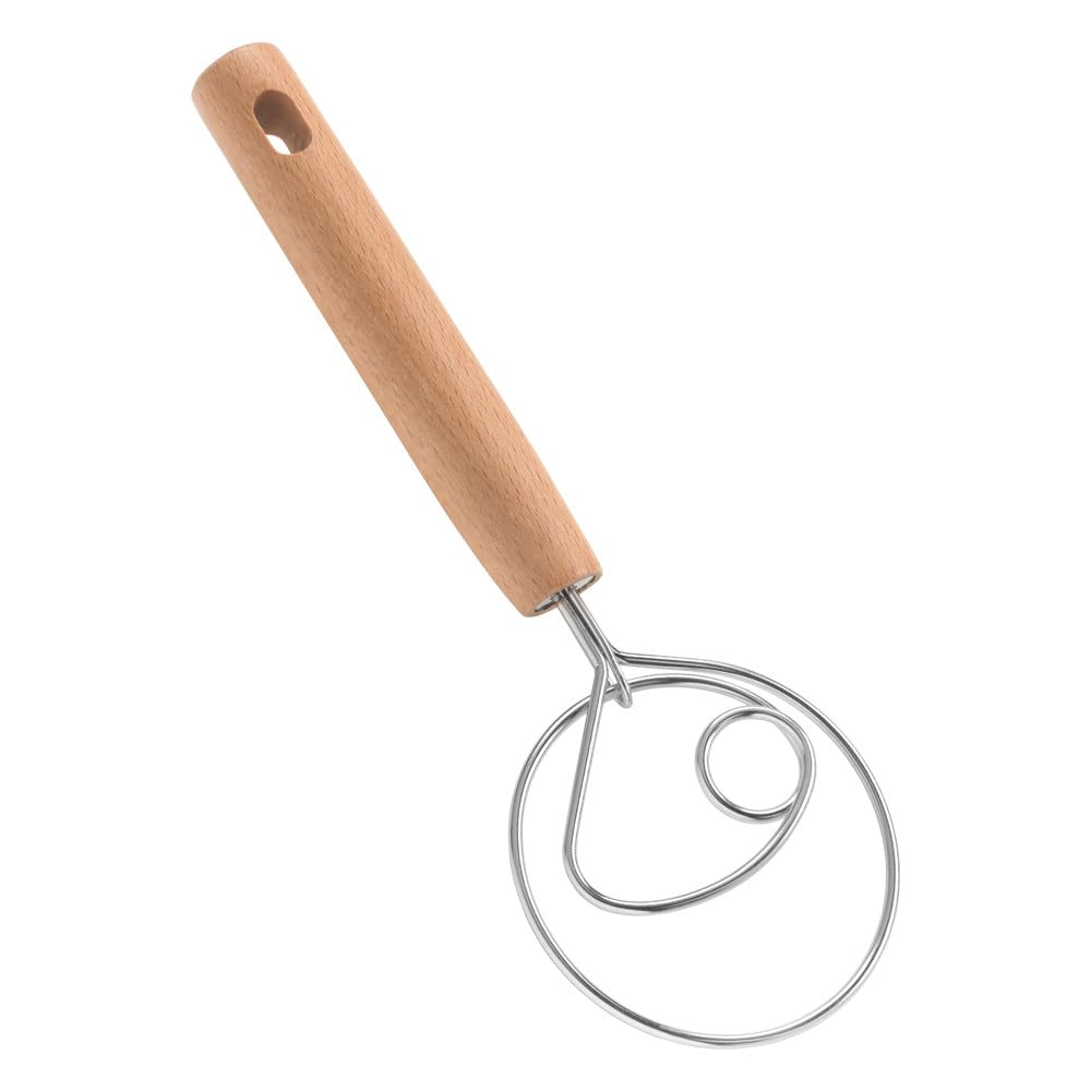 Metaltex Arizona Danish Whisk - Beech Wood Handle Dough Whisk Ideal for Bread Dough