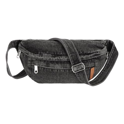Riñonera de mezclilla vintage L en color black con hebilla ajustable