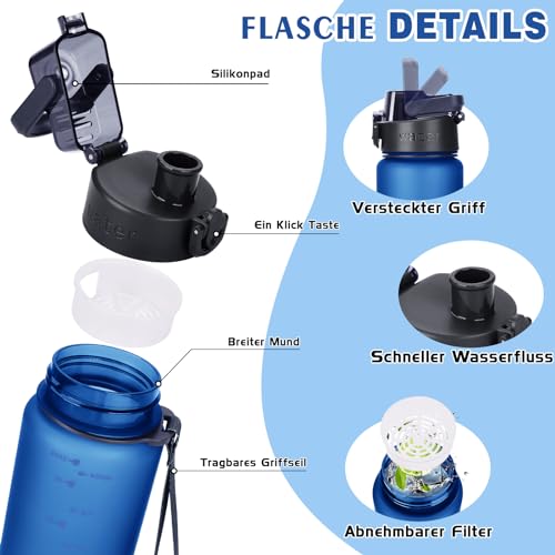 AOPREL Trinkflasche 1l, Trinkflasche Sport Tritan & BPA-Frei Wasserflasche Mit Filter und Bürste, Auslaufsicher Sportflasche Für Fitness, Wandern, Camping, Schule und Büro 2