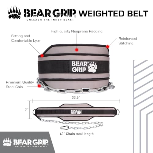 Bear Grip -Weighted Dip & Pull up Belt for Strength Training, Bodybuildng (Grey) - Image 4