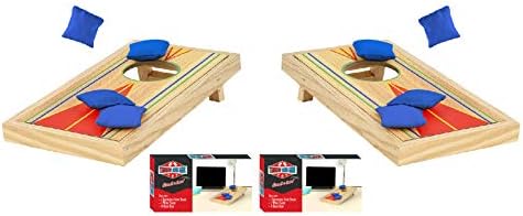 Tabletop Mini Corn Hole Bean Bag Toss Game, Brown -2 Boards, 8 Bags – Office, Birthdays, Family, Travel Party Time Fun