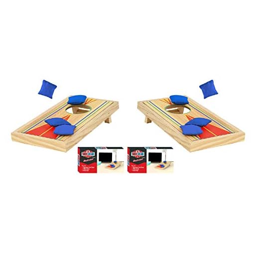 Tabletop Mini Corn Hole Bean Bag Toss Game, Brown -2 Boards, 8 Bags – Office, Birthdays, Family, Travel Party Time Fun