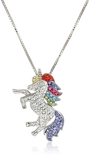 Amazon Collection Carnevale Sterling Silver Unicorn Made with Swarovski Elements Pendant Necklace, 18