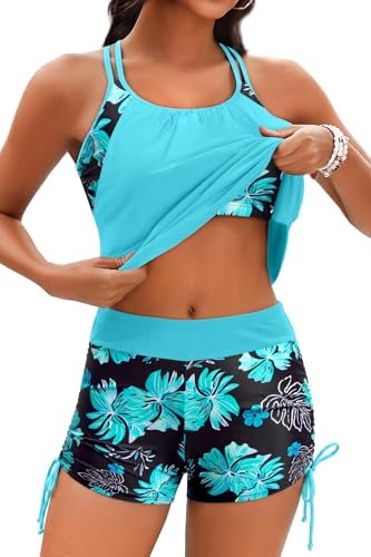 Image of Holipick Tankini Swimsuits Two Piece Tummy Control Bathing Suits Blouson Swim Tank Top with Boy Shorts