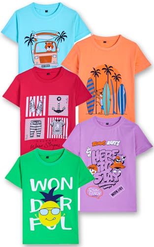 Image of T2F Boys Cotton Printed Regular Fit T-Shirt (Pack of 5)