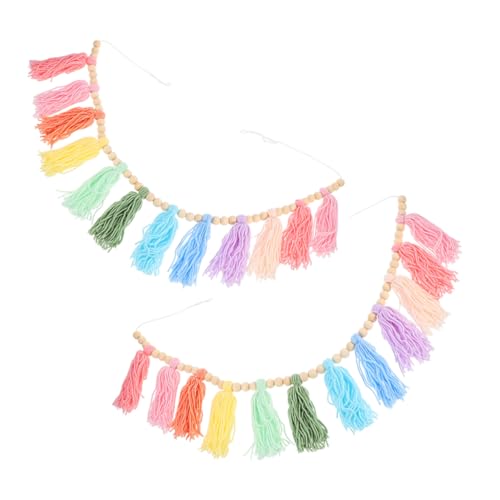 Guirlande de perles bois et pompons pastel style bohème chic - 2