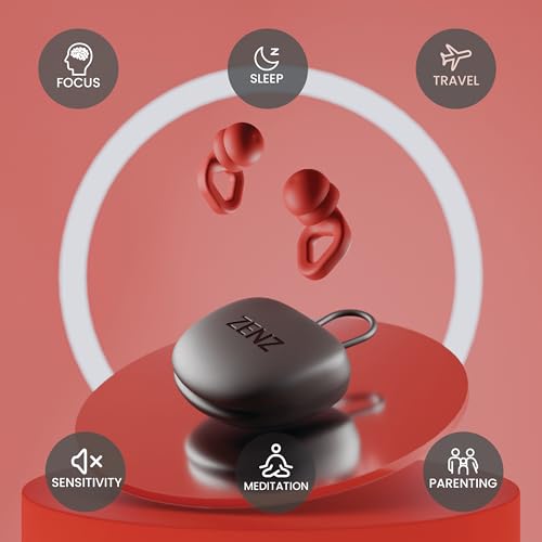 Image of Zenz Unwind Pro Ear Plugs for Sleeping, Soft Silicone Reusable Earplugs for Snoring, Yoga, Reading, Focus & Travel, 35dB Noise Reduction, 4 Sizes XS /S /M /L, Secure Fit with Case (Fiery Red, One Size)