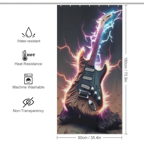 Rideau de douche imperméable guitare éclair en polyester lavable avec crochets