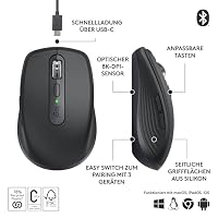 Logitech MX Keys Mini Tastatur + MX Anywhere 3S kabellose Maus – flüssiges Tippen, beleuchtete Tasten, schnelles Scrollen, Bluetooth, kompatibel mit Mehreren Betriebssystemen - Graphit, QWERTZ-Layout – Ansicht 8