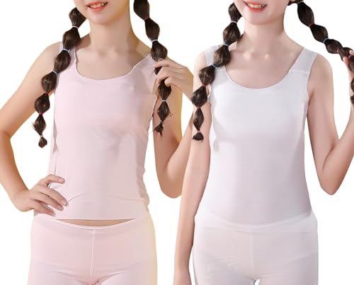 Teen Girls Thin Breathable Sports Bra Running Solid Wireless Light Padded Tagless Tank Top Stretchy Sleeveless Undershirt White Pink 9-10 Years