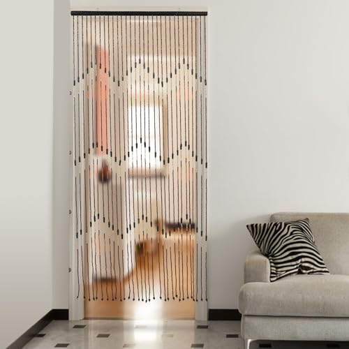 Cortina de hilos para puerta, 90 x 195 cm, madera de bambú, cortina de poliéster y algodón, cortina de perlas brillante. El diseño plegable y el peso ligero (menos de 3,3 libras)