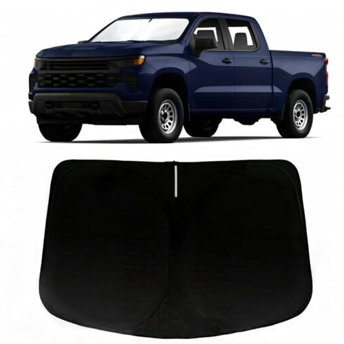 Image of Windshield Sun Shade for Chevy Chevrolet Silverado 1500 2019-2024, Car Front Window Sunshade with 240T Sun Visor Protector Blocks UV Rays Heat Sun Shield Accessories