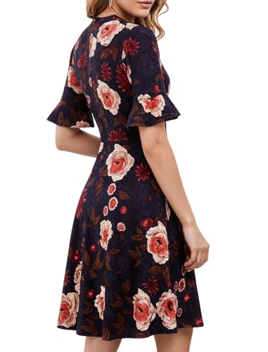 Image of Mokayee Womens Summer V Neck Ruffle Short Sleeve Fit and Flare Knee Length Church Wedding Guest Dresses with Pockets