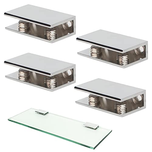 KAFENDA Adjustable Glass Shelf Brackets - Heavy Duty Glass Clamps Wall-Mounted Shelf Holder - Polished Chrome (3/8 inch 4pcs)