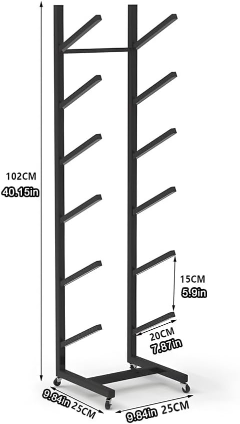 GZHERVICES Snowboard Storage Holder, Floor-Standing Skateboard Display Stand, Single-Sided Metal Snowboard Storage Rack, Organizer Rack for Sample Board, Skis, Mats, Longboard(Black-B,25X25X102 CM)