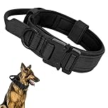 Ledeak Tactical Dog Collar, Padded Breathable Soft Nylon Pet Collar with Heavy-Duty Metal Buckle, Adjustable Basic Military Dog Collar with Handle for Medium Large Dogs (XL, Black)