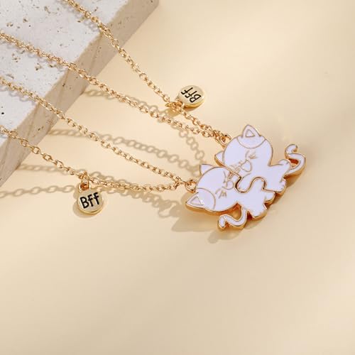 Pack of 2 Friendship Necklaces Cats Pendants Necklace Adjustable Chain Necklace Alloy Texture Neck Jewelry for Daily4
