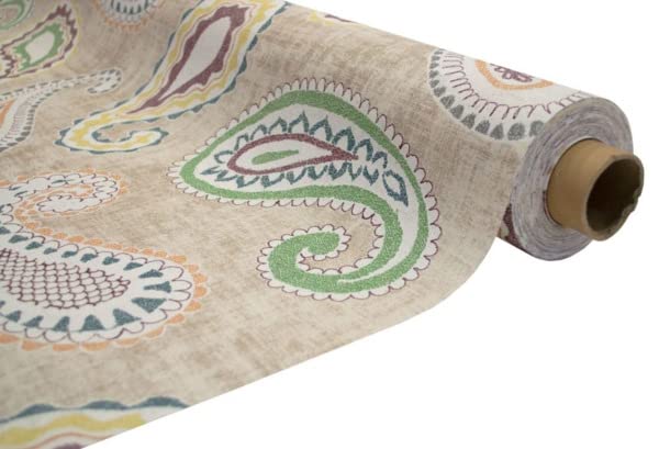 Mantel Tela Resinada Rossetti,con Estampado de Cachemir, Impermeable. Mantelería Anti-Manchas y Resistente