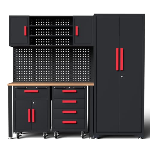 Tsnritor 6Piece Garage Storage Cabinet System, Garage Cabinets and Storage System Workshop Set with...